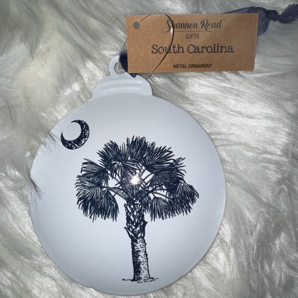 South Carolina Metal Ornament - Blue and White